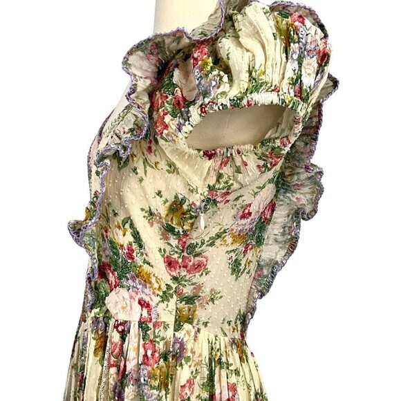 NWT LoveShackFancy Exley Dress Shining Gemstone Size 2 Floral Short Sleeve - Picture 6 of 16